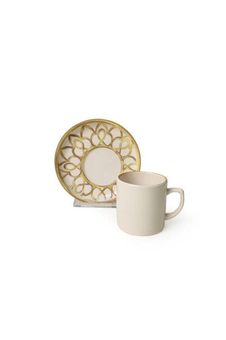 Hermia Juego de tazas de café de 12 piezas, crema y oro